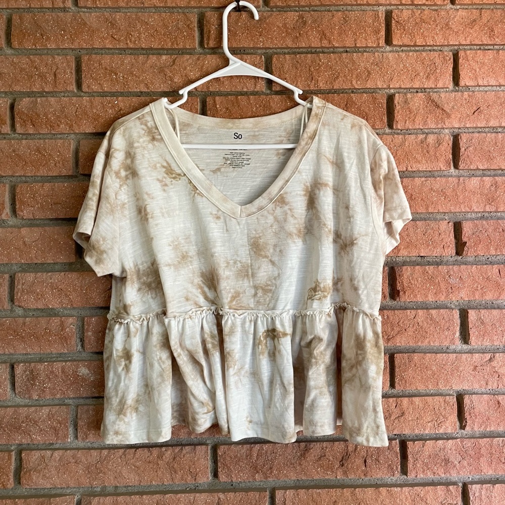 SO Women's Beige Tie-Dye Short Sleeve Top